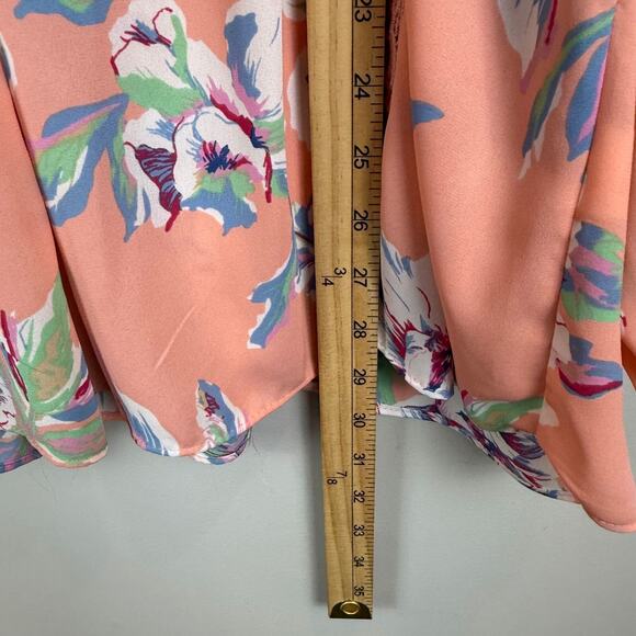 Moa Moa Top Women 2X Peach Floral V-Neck Long Sleeve Blouse Cottage Crochet Trim - Picture 9 of 9